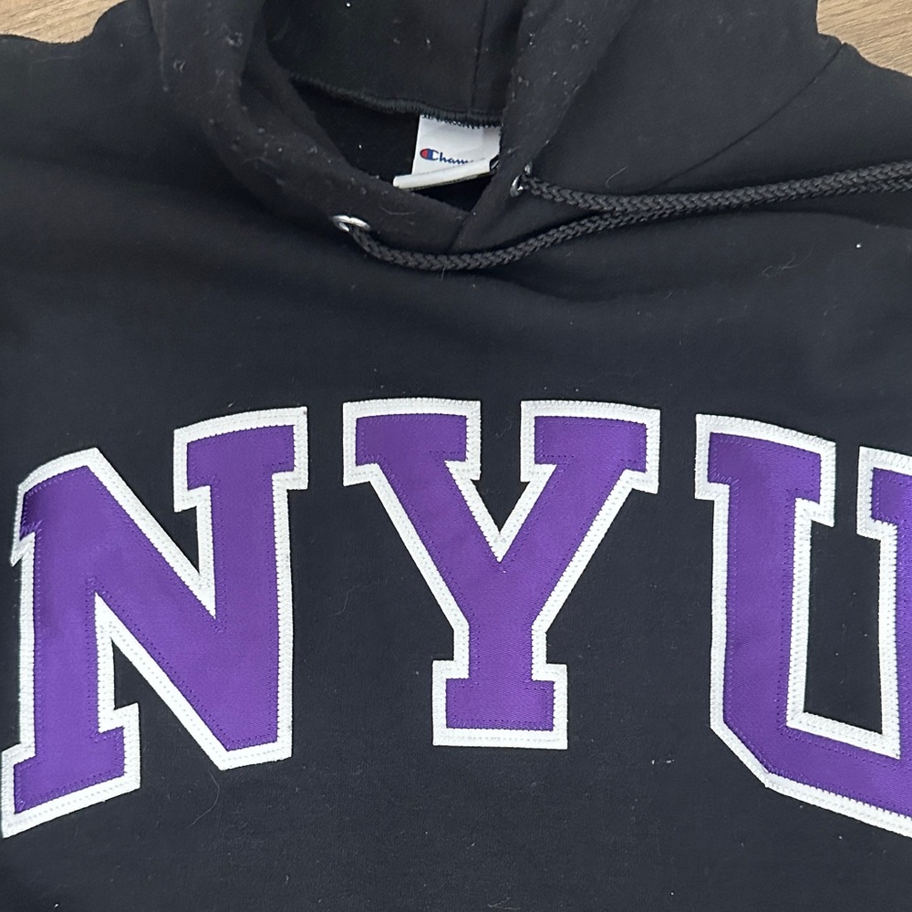 Champion Black Hoodie with Purple NYU Design - Picture 3 of 3
